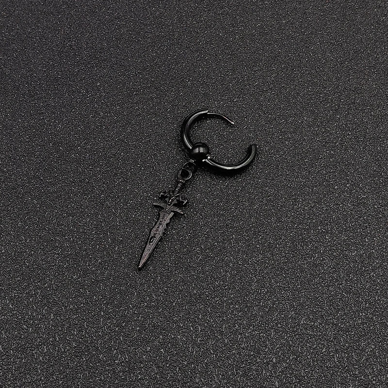 Új Koreai KPOP fiúk fekete rozsdamentes acél fülbevaló kard keresztekkel függő fülcsipesz lányoknak, nőknek, férfiaknak, parti ajándék