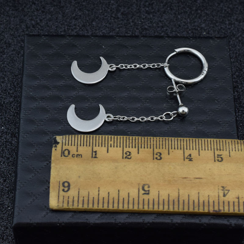 Κορέα New Men Punk Stud σκουλαρίκια από ανοξείδωτο ατσάλι Hipster Rock Moon Chain κρεμαστό κλιπ αυτιού Hip Hop Guys Γυναικεία Αγόρια σκουλαρίκι Unisex