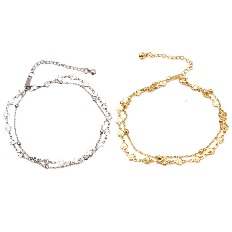 304 Nerūsējošā tērauda stilīga ķēdes daudzslāņu slāņveida potītes sirds sieviešu ballīte basām kājām pludmales rokassprādze 24 cm (9 4/8") gara