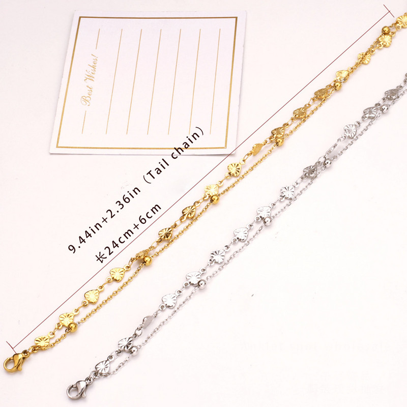 304 Nerūsējošā tērauda stilīga ķēdes daudzslāņu slāņveida potītes sirds sieviešu ballīte basām kājām pludmales rokassprādze 24 cm (9 4/8") gara