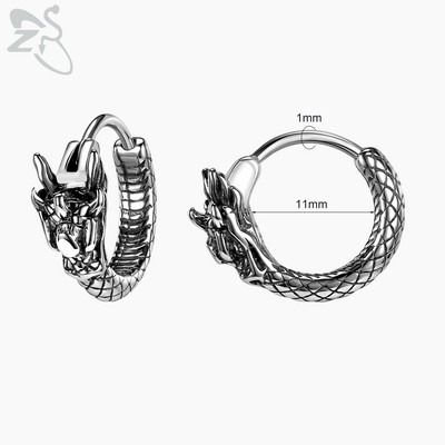 ZS 1 Pair Punk 316L Nerūsējošā tērauda stīpas apaļie auskari Dragon Skull apaļš apļveida auskars Hip Pop Ear Tragus Helix Piecings 18G