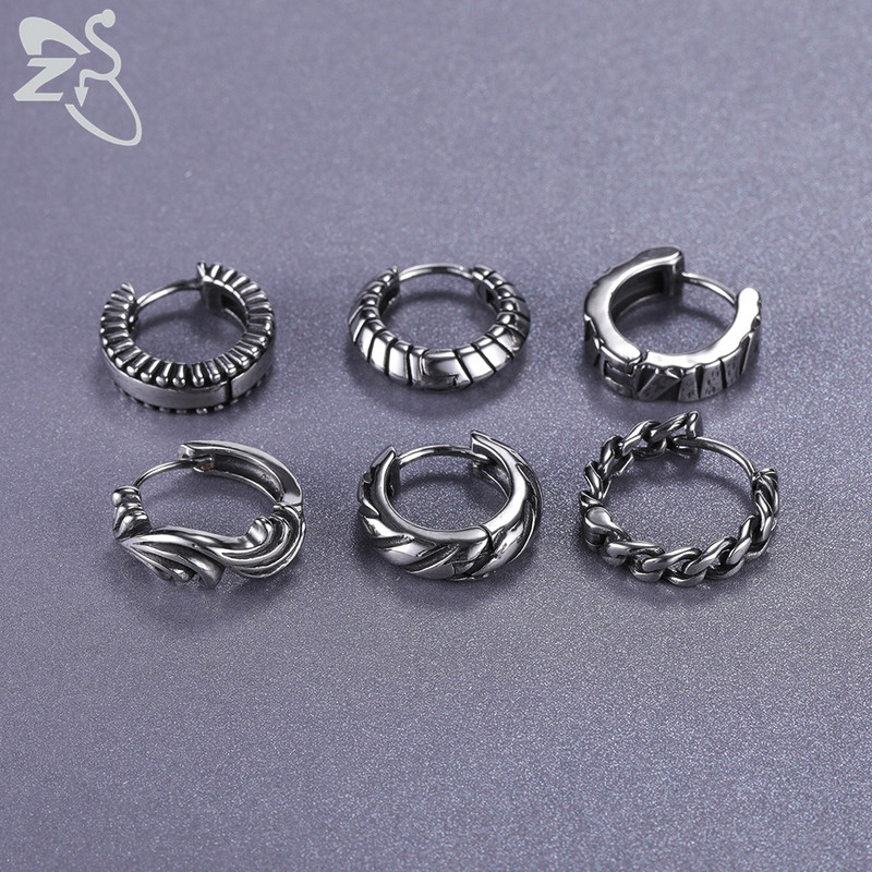 ZS 1 Pair Punk 316L Nerūsējošā tērauda stīpas apaļie auskari Dragon Skull apaļš apļveida auskars Hip Pop Ear Tragus Helix Piecings 18G