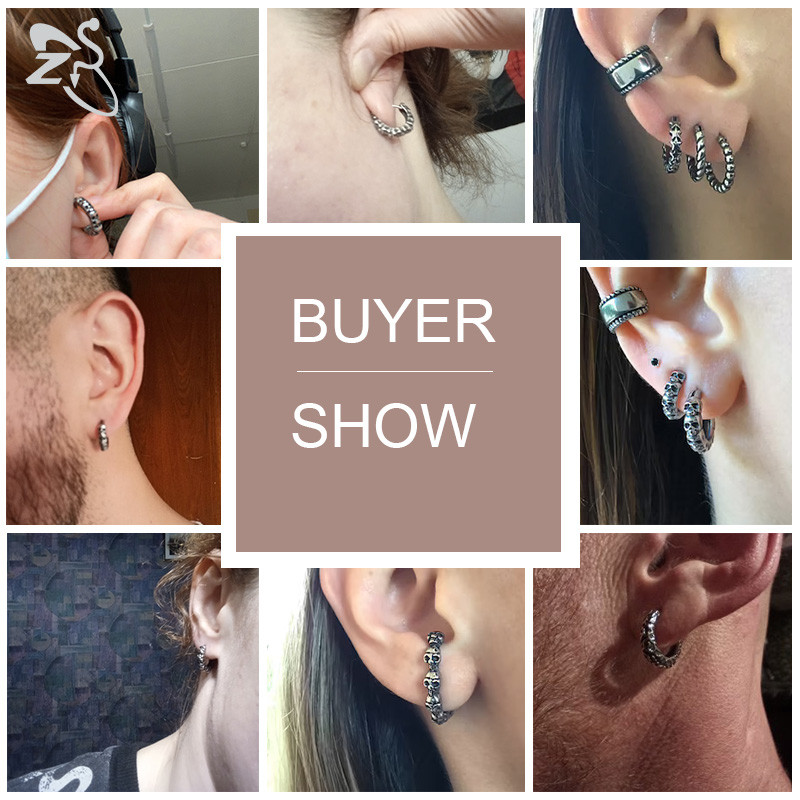 ZS 1 Pair Punk 316L Nerūsējošā tērauda stīpas apaļie auskari Dragon Skull apaļš apļveida auskars Hip Pop Ear Tragus Helix Piecings 18G