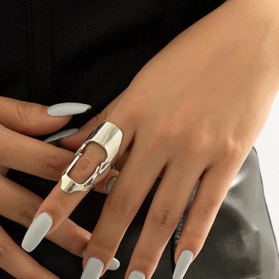Хип-хоп пръстен с огъваща се става за жени Кухи геометрични пръстени Хелоуин Косплей Готически аксесоари Женски метални естетични бижута