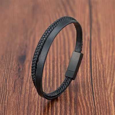 Uus stiil luksuslik meeste nahast käevõru Klassikaline käsitsi kootud mitmekihiline käevõru roostevabast terasest moe vintage ehete hulgimüük