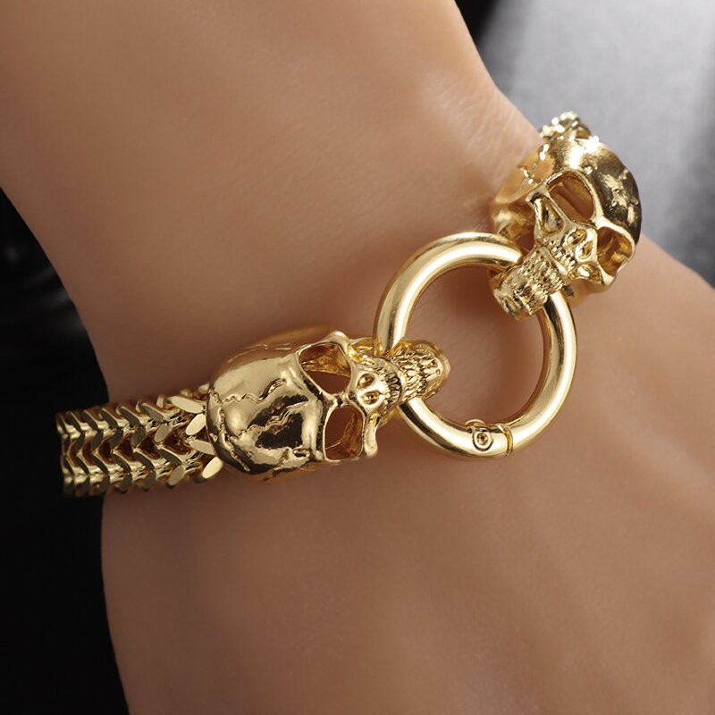 Καυτές πωλήσεις κλασικό πανκ μόδας από ανοξείδωτο ατσάλι βραχιόλι κρανίο ανδρικό γοητευτικό γοτθικό βραχιόλι κοσμήματα δώρο