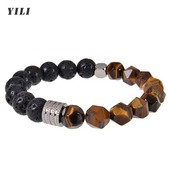 10 mm lihvitud lõikega Tiger Eye helmestega käevõrud Käsitsi valmistatud laavakivist käevõru roostevabast terasest käevõru meestele ehted kingitused