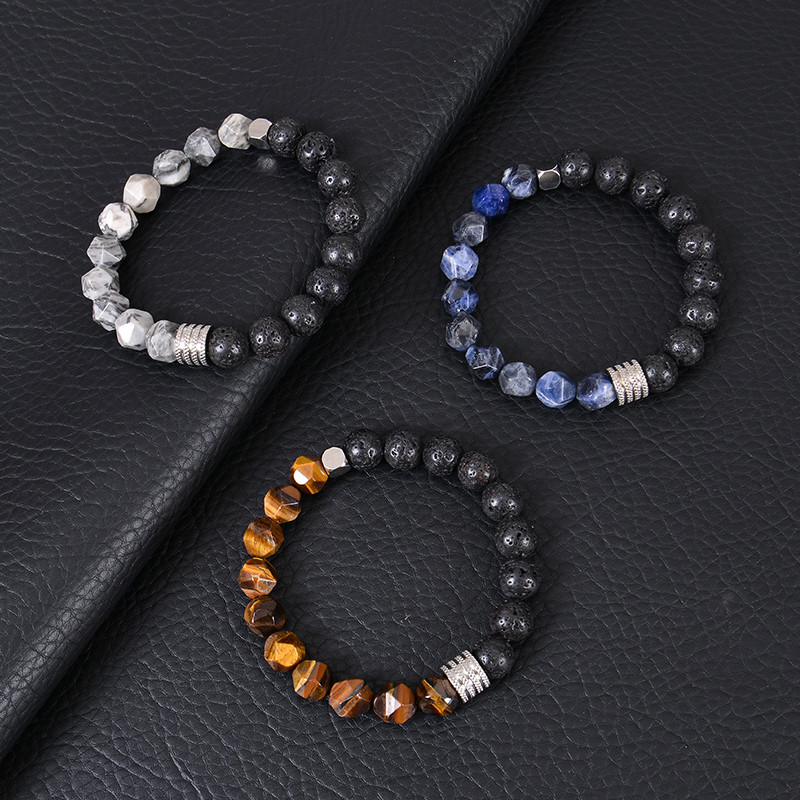 10 mm lihvitud lõikega Tiger Eye helmestega käevõrud Käsitsi valmistatud laavakivist käevõru roostevabast terasest käevõru meestele ehted kingitused