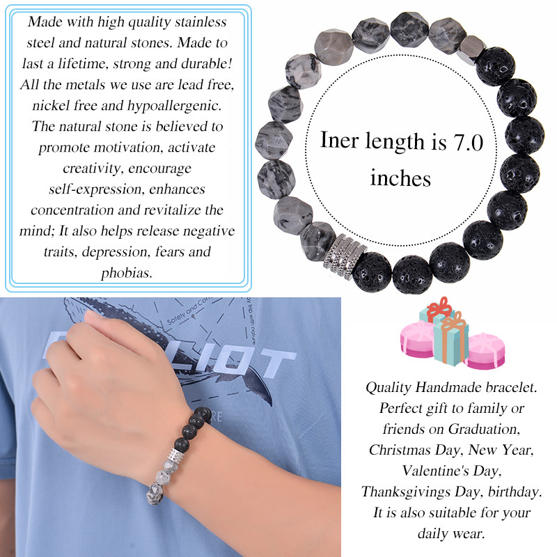 10 mm lihvitud lõikega Tiger Eye helmestega käevõrud Käsitsi valmistatud laavakivist käevõru roostevabast terasest käevõru meestele ehted kingitused