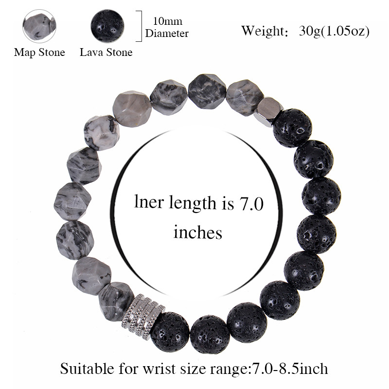 10 mm lihvitud lõikega Tiger Eye helmestega käevõrud Käsitsi valmistatud laavakivist käevõru roostevabast terasest käevõru meestele ehted kingitused