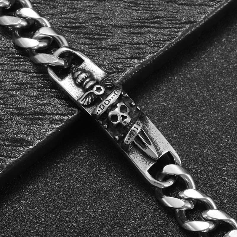 Nerūdijančio plieno dominuojanti šventojo kardo kaukolės apyrankė Vyriška žavinga hiphopo roko dviračių juvelyrinė apyrankė