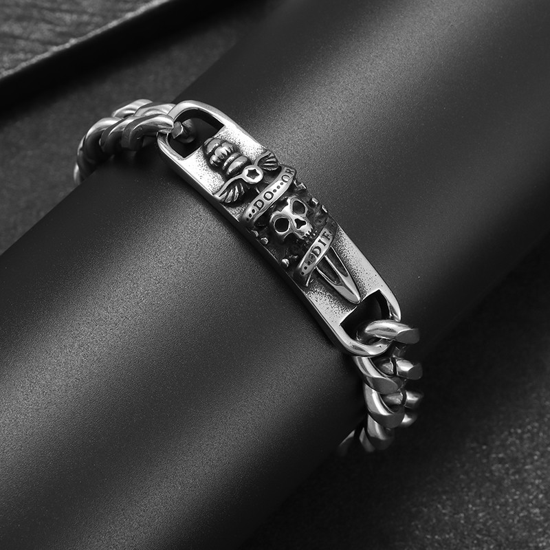 Nerūdijančio plieno dominuojanti šventojo kardo kaukolės apyrankė Vyriška žavinga hiphopo roko dviračių juvelyrinė apyrankė