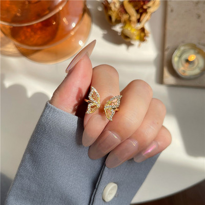 Salapärased seksikad mustast kristallist liblikasõrmused Korea moeehted peo gooti stiilis tüdrukute liialdatud aksessuaarid naistele 2022