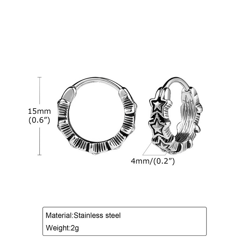 Vnoxi väikesed punk-meeste rõngaskõrvarõngad, vanaaegsed retrotähtede rõngad poistele, allergiavastased augustamiskõrvaehted