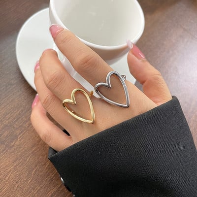 Stainless Steel Big Heart Ring 2023 Trend Adjustable Opening Rings For Women Couple Gift Punk Fashion Jewelry Wholesale