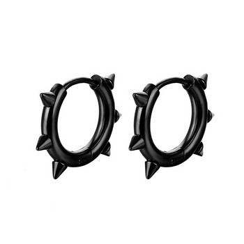 WKOUD 1 чифт неръждаема стомана Spike Circle Huggie Hinged Hoop Earrings Men Women Gothic Rock Hiphop Triangle Cone Hoop Earrings