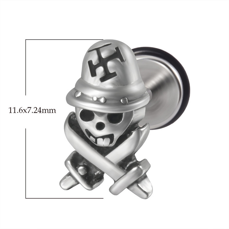 1 tk Kirurgilisest terasest pealuu Unisex Ear Stud Deemon Skeleton Kõrvarõngad Meeste/Naiste Hiphop Stiilis Allergiat vältivad Kõrva augustamine Ehted