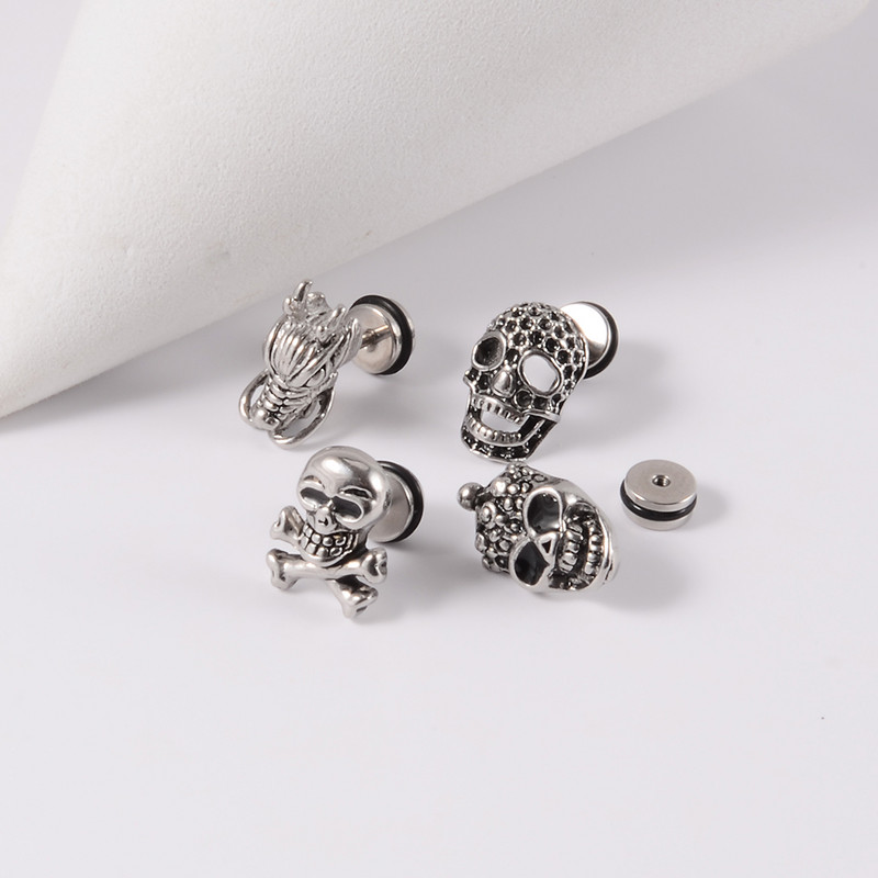 1 tk Kirurgilisest terasest pealuu Unisex Ear Stud Deemon Skeleton Kõrvarõngad Meeste/Naiste Hiphop Stiilis Allergiat vältivad Kõrva augustamine Ehted