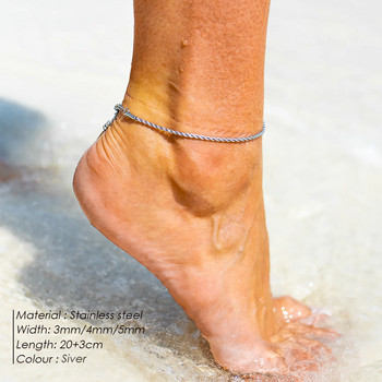 eManco Сребърен цвят Въже Верига Връзка за глезени Неръждаема стомана Аксесоари за крака Летни плажни сандали Гривна