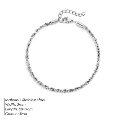 eManco Ασημί Χρώμα Σχοινί Βραχιόλι με αλυσίδα από ανοξείδωτο ατσάλι για γυναικεία αξεσουάρ ποδιών Καλοκαιρινό βραχιόλι ξυπόλυτα σανδάλια παραλίας