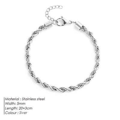 eManco Ασημί Χρώμα Σχοινί Βραχιόλι με αλυσίδα από ανοξείδωτο ατσάλι για γυναικεία αξεσουάρ ποδιών Καλοκαιρινό βραχιόλι ξυπόλυτα σανδάλια παραλίας