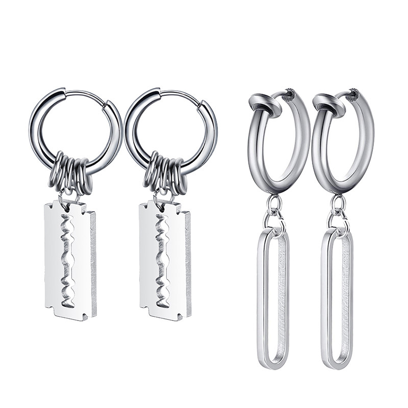 Moodsad roostevabast terasest teraga kõrvarõngad vanaaegsed habemenuga õõnsad rippuvad kõrvarõngad naiste meeste punk ehted hip-hop tänava rippuvad kõrvarõngad