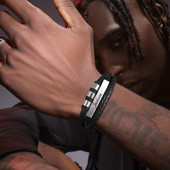 MPraimbow nahast käevõrud meestele poistele, must roostevabast terasest randmepael helmestega, kohandatud meeste käepael, kingituseks ehted