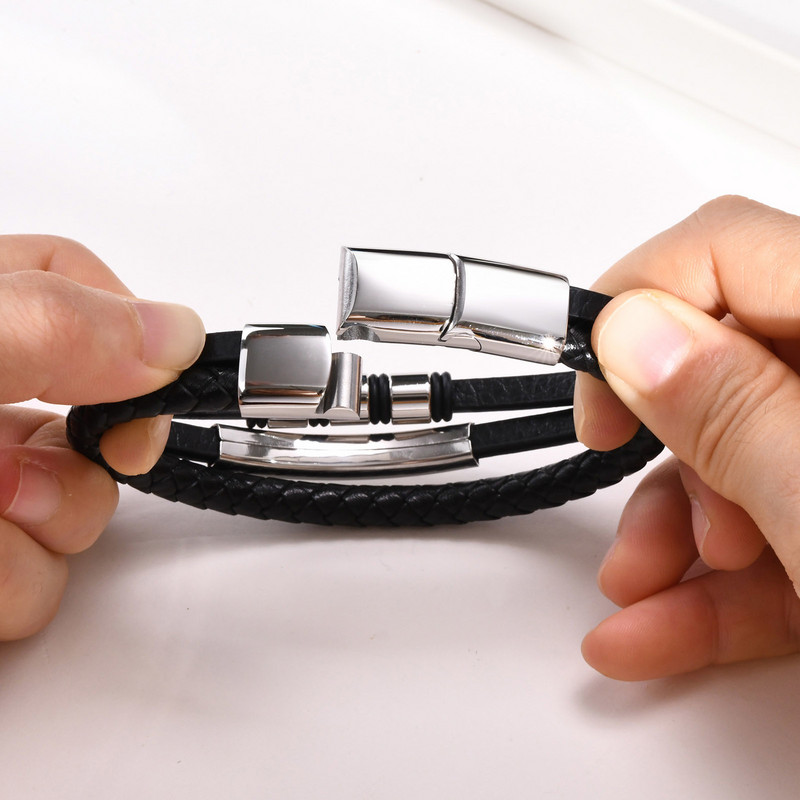 MPraimbow nahast käevõrud meestele poistele, must roostevabast terasest randmepael helmestega, kohandatud meeste käepael, kingituseks ehted