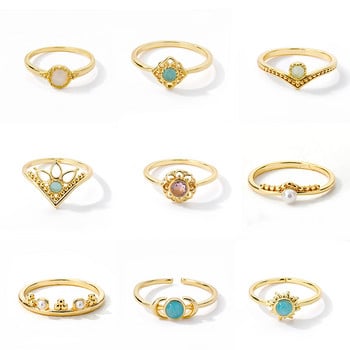 Μόδα Opal Finger Rings για Γυναικεία Ανοξείδωτα Ρυθμιζόμενο Ζευγάρι Γεωμετρικό Δαχτυλίδι Χειροποίητο Αισθητικό Κοσμήματα Δώρο Anillos