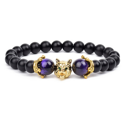 Vikingu Vilka galvas šarmu rokassprādzes Dziedinošā Enerģijas Akmens Dabīgais Tīģera Acs Krelles Melnas Matētas Rokassprādzes Vīriešu Pulsera Roku Rotaslietas