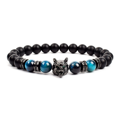 Vikingu Vilka galvas šarmu rokassprādzes Dziedinošā Enerģijas Akmens Dabīgais Tīģera Acs Krelles Melnas Matētas Rokassprādzes Vīriešu Pulsera Roku Rotaslietas