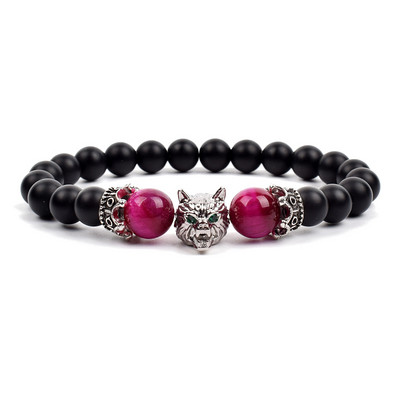 Vikingu Vilka galvas šarmu rokassprādzes Dziedinošā Enerģijas Akmens Dabīgais Tīģera Acs Krelles Melnas Matētas Rokassprādzes Vīriešu Pulsera Roku Rotaslietas