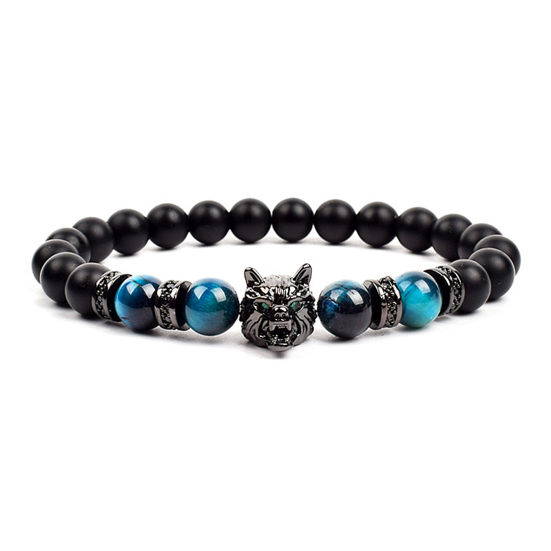 Vikingu Vilka galvas šarmu rokassprādzes Dziedinošā Enerģijas Akmens Dabīgais Tīģera Acs Krelles Melnas Matētas Rokassprādzes Vīriešu Pulsera Roku Rotaslietas