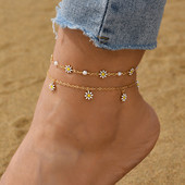 Elegantne karikakra lilleline jalavõru käsitsi valmistatud pärlketiga jalavõrudega naistele Suvised rannasandaalid Aksessuaarid Käevõru jalas