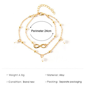 SUMENG Retro Pearl Heart Infinity Double-Deck Anklet Гривна Комплект за жени Мода Bohemia Foot Плажни глезени Бижута Верига