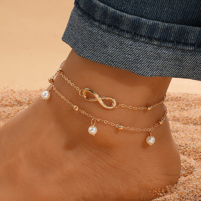 SUMENG Retro Pearl Heart Infinity divstāvu potīšu aproču komplekts sievietēm Modes Bohemia Foot Pludmales potītes ķēdes rotaslietas