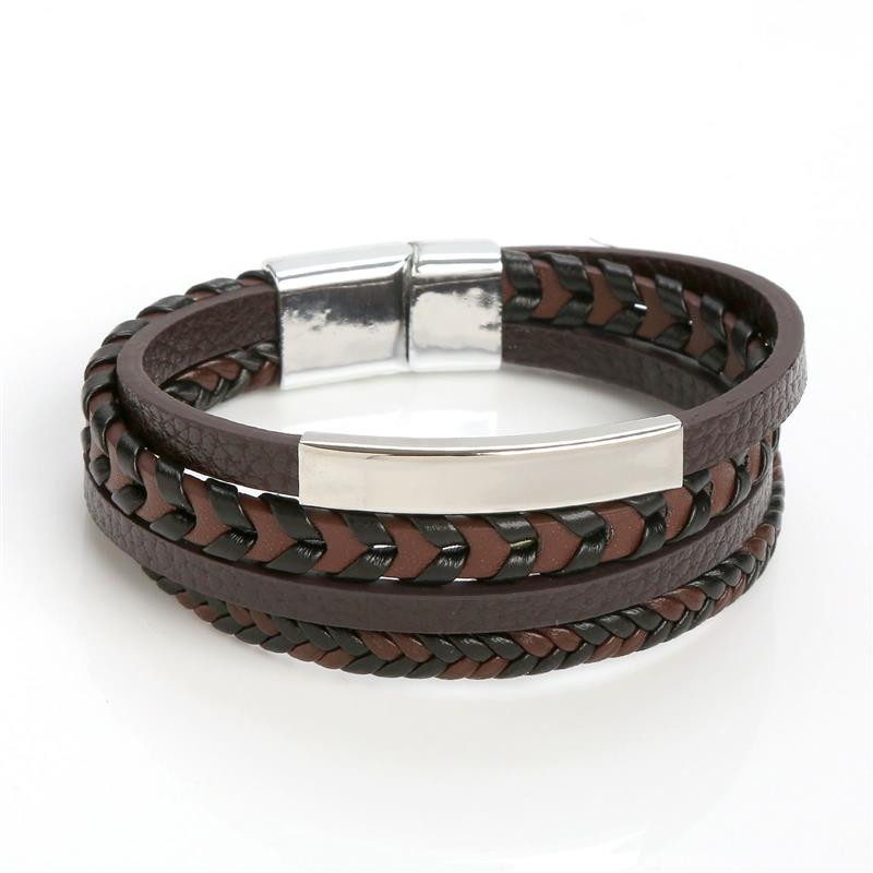 Punk meeste mitmekihiline käevõru Nahast punutud köis roostevabast terasest magnetklambriga käsitsi kootud käevõrud mood meeste ehted kingitus