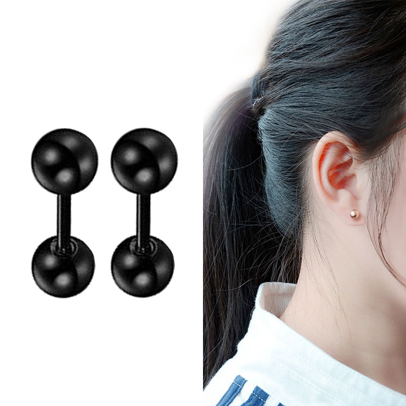 1 paar gooti musta terasevärvi naljakad keeratavad kõrvarõngad meestele/naistele ümara palliga koonuse otsaga roostevabast terasest ehted