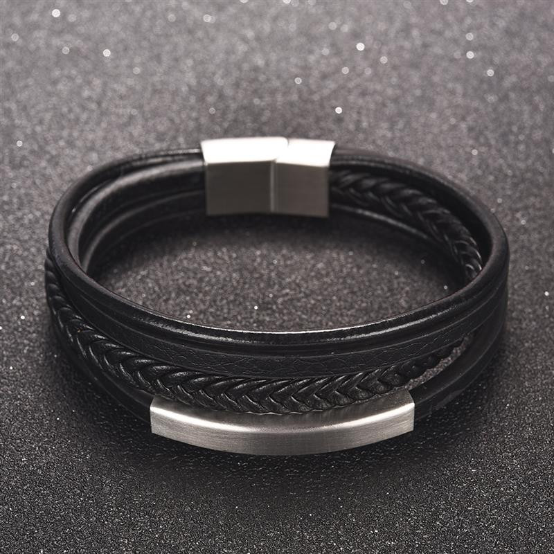 Luksuslik mitmekihiline käsitsi kootud nahast käevõru meeste must roostevabast terasest käevõru Punk rock käevõrud Ehted Aksessuaarid