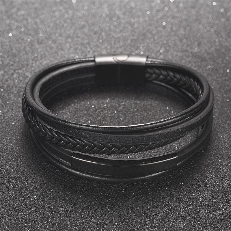 Luksuslik mitmekihiline käsitsi kootud nahast käevõru meeste must roostevabast terasest käevõru Punk rock käevõrud Ehted Aksessuaarid