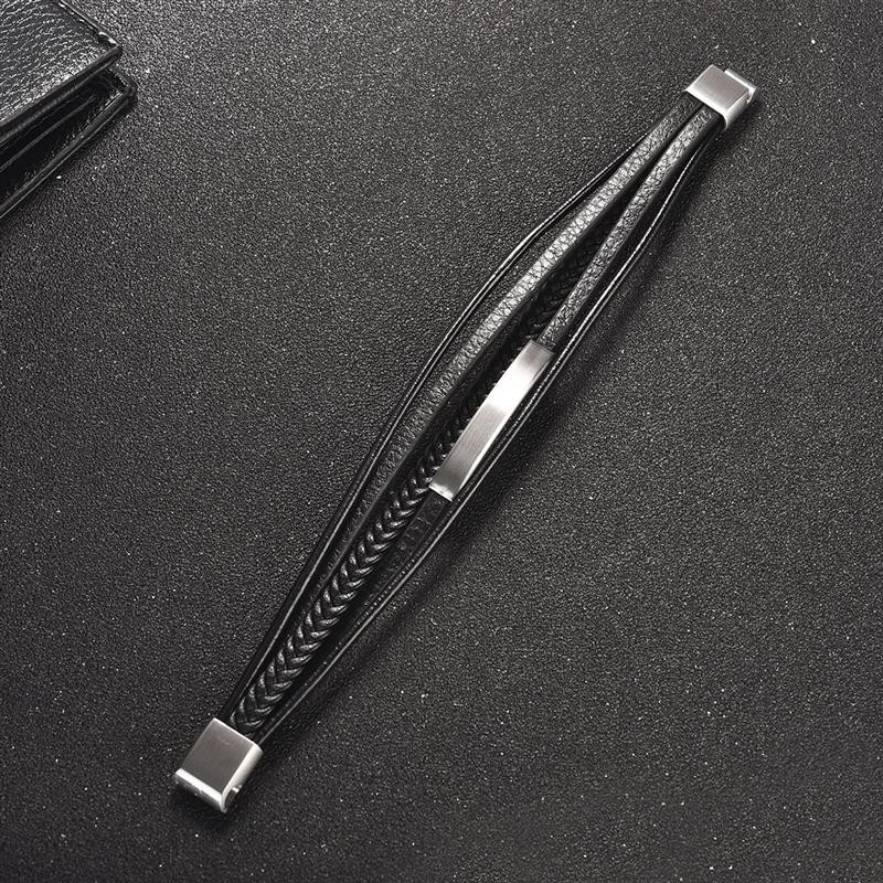 Luksuslik mitmekihiline käsitsi kootud nahast käevõru meeste must roostevabast terasest käevõru Punk rock käevõrud Ehted Aksessuaarid