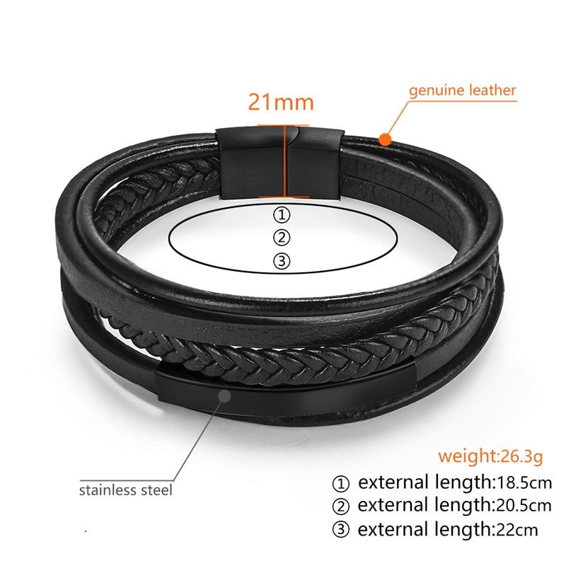 Luksuslik mitmekihiline käsitsi kootud nahast käevõru meeste must roostevabast terasest käevõru Punk rock käevõrud Ehted Aksessuaarid