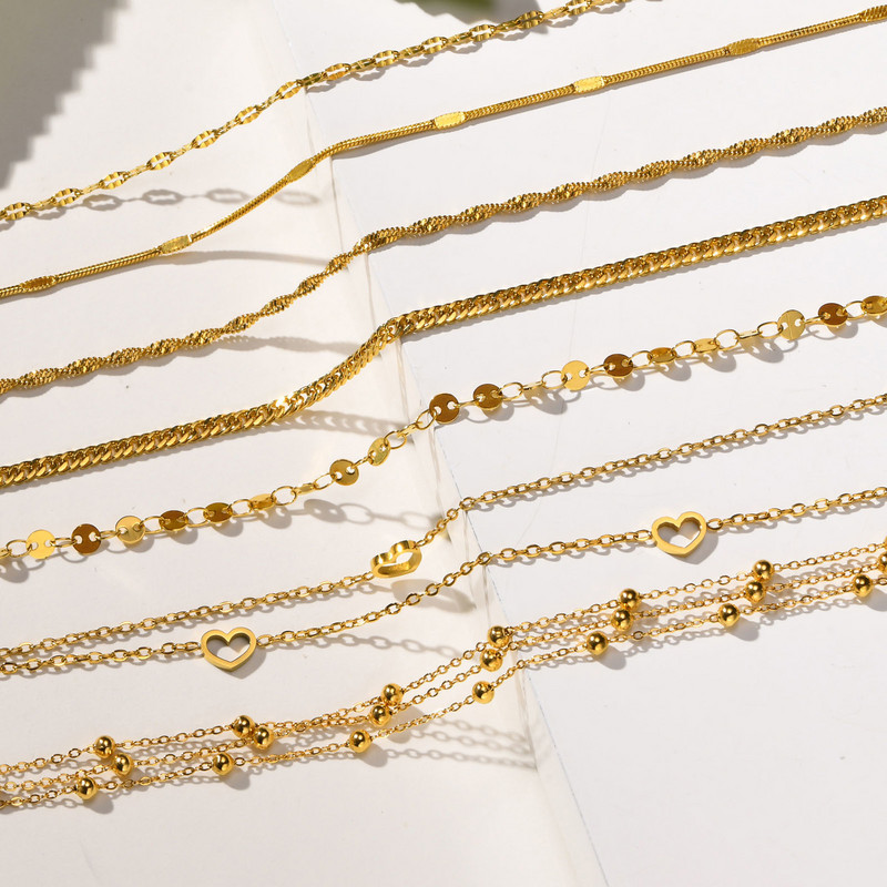 Ženski vodootporni ukrasni lančići od nehrđajućeg čelika s ukrasnim perlama, nakit, minimalističke narukvice u zlatnoj boji za dnevni odmor na plaži