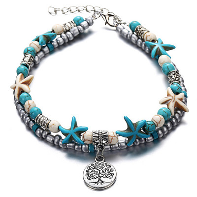 Boho vasaros paplūdimio kulkšnys moterims Vėžlio kiauklo Jūros žvaigždė Gyvybės medis Dramblio kulkšnies apyrankė Daugiasluoksnė grandinėlė ant kojų papuošalai