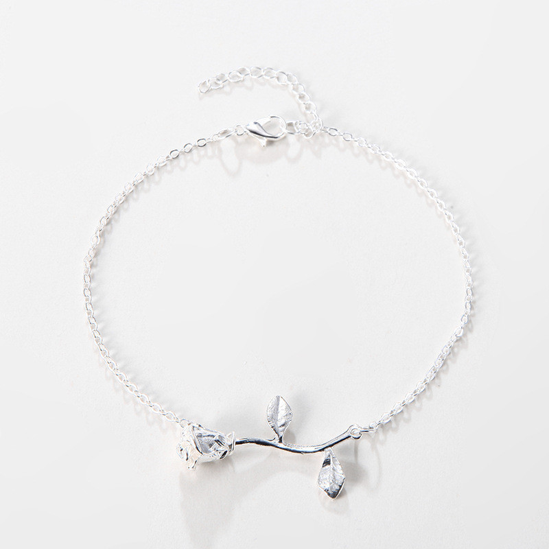 Trendovska ljetna jednostavna srebrna boja Lanac s ružinim cvijetom Gležnjača Boemska vintage obuća Narukvice za noge 2021. Ženski nakit za stopala