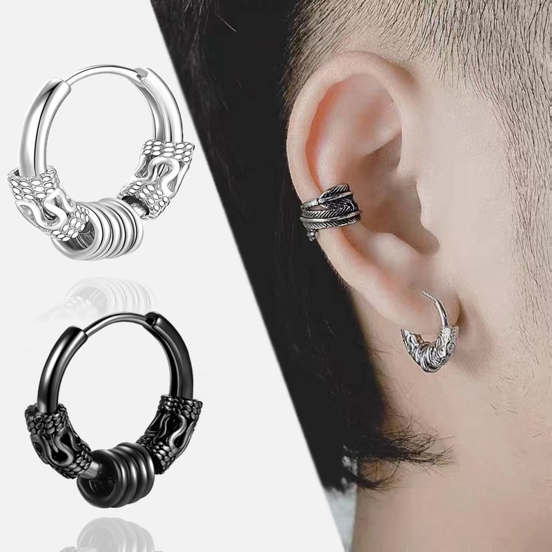 2PC Punk vīriešu nerūsējošā tērauda stīpas auskari sievietēm Hip Hop Totem Auskari vīriešiem Auskari Gothic Ear Stud rotaslietas ballītes dāvana