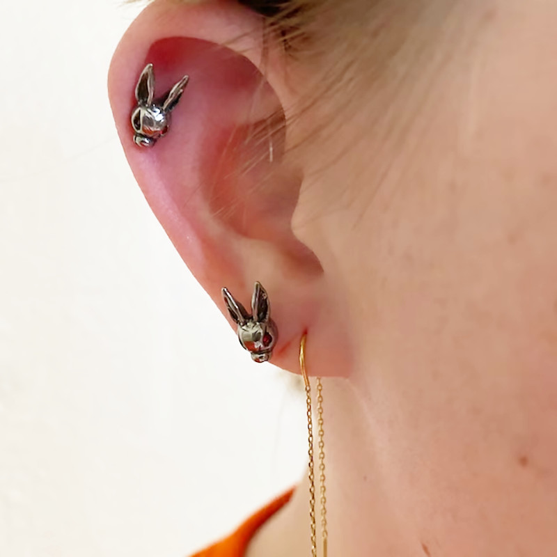 1 Pāris Ķirurģiskā tērauda Trušu Auskari Kniedes Daba Auss Skrimslis Tragus Helix Gothic Rotaslietas Panka Zaķa Auskari Vīrietim Sievietēm Dāvana