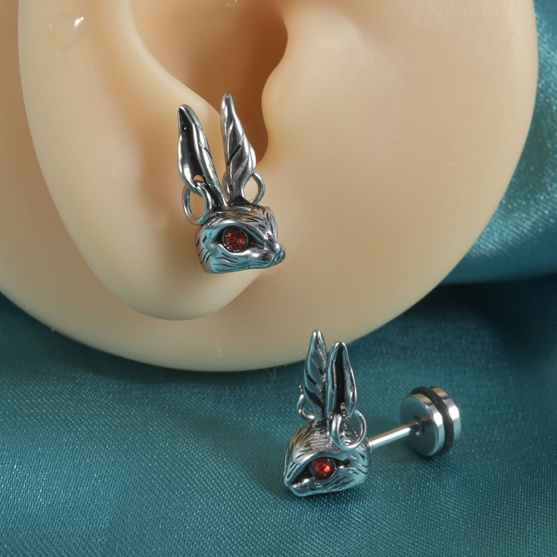 1 Pāris Ķirurģiskā tērauda Trušu Auskari Kniedes Daba Auss Skrimslis Tragus Helix Gothic Rotaslietas Panka Zaķa Auskari Vīrietim Sievietēm Dāvana