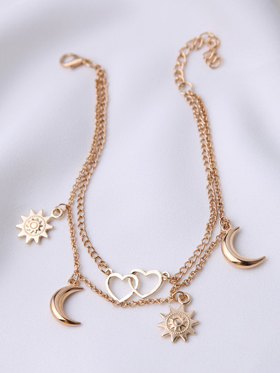 Bohemian Moon Sun Heart Charms Kulkšnys moterims Dvisluoksnės Grandininės Apyrankės Apyrankės Vasaros Paplūdimio Kojytės Basos Basutės Papuošalai