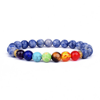Φυσική πέτρα Lapis Lazuli 7 Τσάκρα Βραχιόλια & βραχιόλια Yoga Balance Bead Buddha Prayer Elastic Bracelet Men pulseira Drop Ship